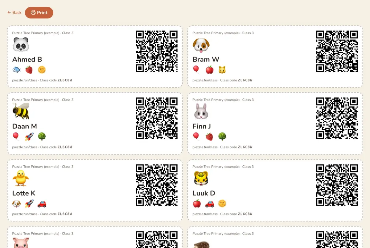 Printable sign-in cards with a QR code.